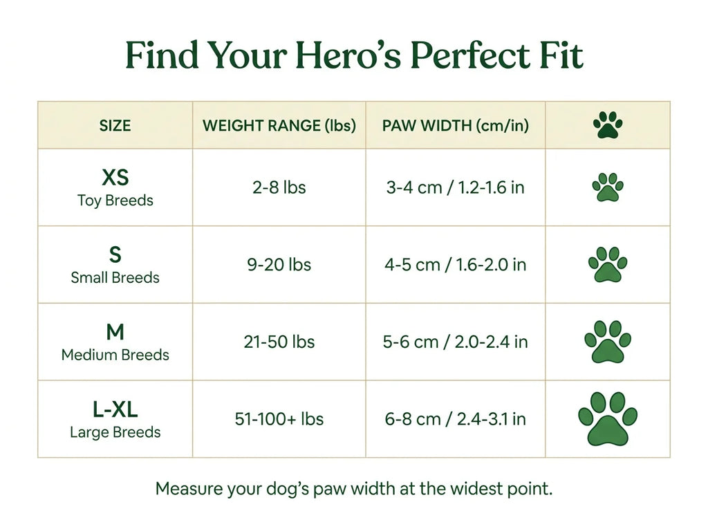 Senior Paw Hero size guide - Find your hero perfect fit